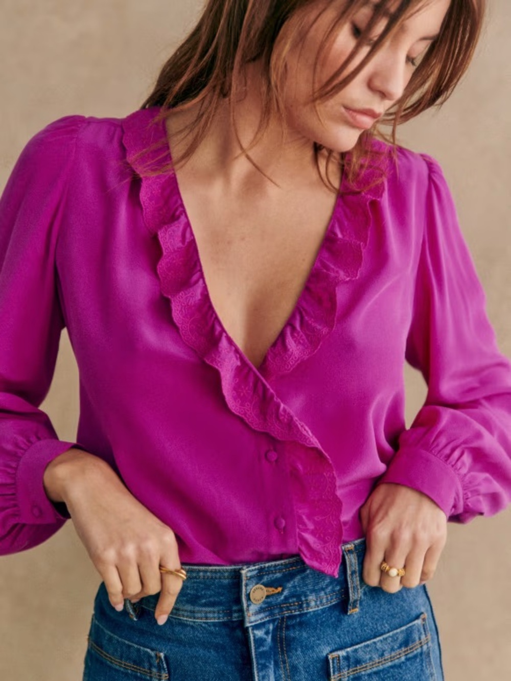 Sézane Rosine Shirt in Fuchsia Size 42/US 10